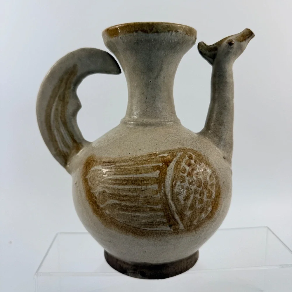 Vintage Thai‎ Sawankhalok Style Bird Ewer Celadon Glaze Pottery Goose Pitcher 8